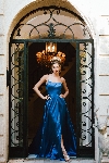A-Line Spaghetti Prom Gown with Long Flowing Skirt in Royal Blue