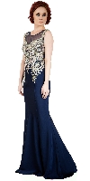 Main image of Boat Neck Fully Embroidered Bodice Long Formal Prom Dress