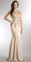 Exquisite Lace Bodice Long Formal Evening Dress in Champaign