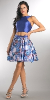 Main image of Solid Crop Top Short Floral Print Skirt Homecoming Dress