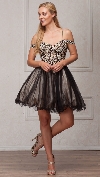 Spaghetti Straps Cold-shoulder Beaded Tulle short Prom Dress in Black