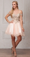 Spaghetti Straps Cold-shoulder Beaded Tulle short Prom Dress in Blush