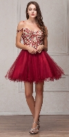 Main image of Spaghetti Straps Cold-shoulder Beaded Tulle short Prom Dress