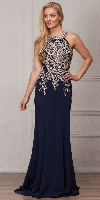 Main image of Round Collar Neck Embellished Bodice Long Prom Pageant Dress
