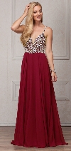 Bejeweled Bodice V-Neck Spaghetti Straps Formal Prom Dress in Burgundy
