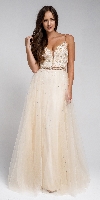 Main image of Beaded Spaghetti Prom Gown with Tulle Skirt