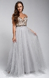 Beaded Spaghetti Prom Gown with Tulle Skirt in Silver