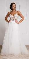 Beaded Spaghetti Prom Gown with Tulle Skirt in White