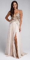 Beaded Embellished Spaghetti Prom Dress in Champaign