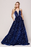 Glitter Prom Ball Gown with Corset Back in Navy