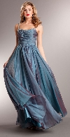 Shirred Bust Long Formal Bridesmaid Dress with Rhinestones in Teal