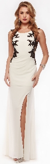 Floral Lace Bodice Long Formal Prom Dress with Mesh Back in Off White