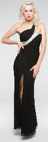 Main image of One Shoulder Long Formal Prom Dress with Bejeweled Bodice