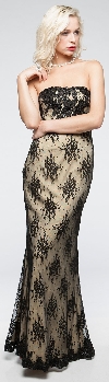 Strapless Floral Mesh Beaded Long Formal Evening Dress  in alternative picture