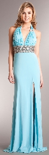 Main image of Halter Neck Full Length Formal Prom Gown with Front Slit