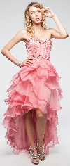 Strapless High-Low Cocktail Prom Dress with Ruffled Skirt in alternative picture