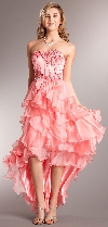 Main image of Strapless High-Low Cocktail Prom Dress with Ruffled Skirt
