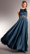 Main image of Ruched Bust Beaded Empire Cut Long Formal Prom Dress