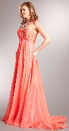 Bejeweled Straps Shirred Long Formal Evening Prom Dress in Orange