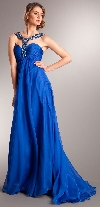 Bejeweled Straps Shirred Long Formal Evening Prom Dress in Royal Blue