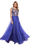Boat Neck Rhinestones Top Long Evening Prom Dress in Royal Blue