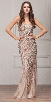 Strapless Bejeweled Bodice Mesh Long Formal Prom Dress in Champaign