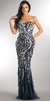 Main image of Strapless Bejeweled Bodice Mesh Long Formal Prom Dress