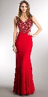 Main image of V-neck Beaded Bodice Fitted Long Formal Prom Dress