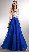 Main image of Beaded Brocade Lace Mesh Top Long Formal Prom Dress