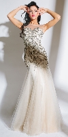 Beaded Mesh Tulle Mermaid Style Long Prom Pageant Dress in an alternative image