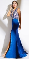 Elegant Beaded Sheer Bodice Long Prom Pageant Dress in an alternative image