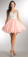 Embellished Lace Bodice Short Babydoll Homecoming Dress in Blush