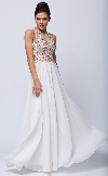 Sleeveless Floral Accent Beaded Top Long Prom Dress in Ivory/Pink
