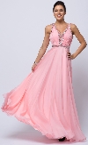 Main image of Sequined Shirred Bodice A-line Chiffon Long Prom Dress