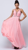 Sequined Shirred Bodice A-line Chiffon Long Prom Dress in an alternative image