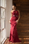 High Neck Bodice Mermaid Cut Prom Dress in Burgundy