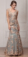 Main image of V-Neck Floral Embellishments Mesh Long Prom Pageant Dress