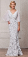 Main image of V-Neck Floral Lace Sheer Cape Long MOB Gown