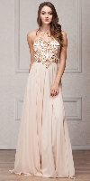 Main image of Mesh Beaded Bodice Long Chiffon Formal Evening Dress