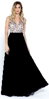 Bejeweled Bodice V-Neck Sleeveless Long Prom Dress in Black