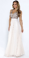 Bejeweled Bodice V-Neck Sleeveless Long Prom Dress in Champaign
