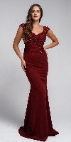 Sweatheart Neckline Embroidered Evening Gown in Burgundy