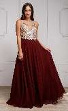 Sequined Plunging Neckine Prom Gown in Burgundy