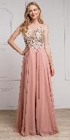 Sequined Plunging Neckine Prom Gown in Dusty Rose