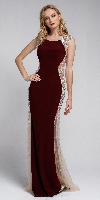 Silhouette Styles Prom Gown with Rhinestone Accents in Burgundy