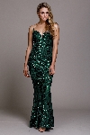 Fitted Silhouette Sequin Prom Gown in Emerald Green