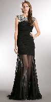 Main image of Beaded Neckline Pleated Bodice Long Prom Pageant Dress