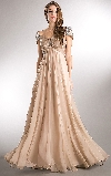 Bejeweled Sleeves Pleated Bust Long Formal Evening Dress in Champaign
