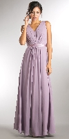V-neck Sleeveless Ruched Bodice Long Bridesmaid Dress in Lavender