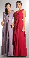 V-neck Sleeveless Ruched Bodice Long Bridesmaid Dress in an alternate image